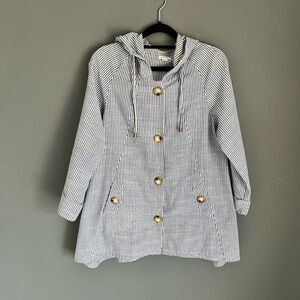 Sigrid Olsen Women's Sz S Blue White Stripe Cotton Linen Blend Lagenlook Jacket